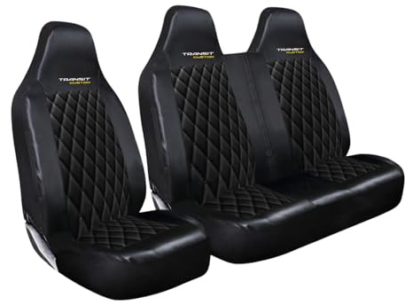 JH AUTOSTORES - FOR FORD TRANSIT CUSTOM 2013-2023 - PREMIUM QUILTED BLACK LEATHER FRONT DRIVER & PASSENGER SEAT COVERS SET HEAVY DUTY WATERPROOF SEAT PROTECTORS 2+1 SINGLE + DOUBLE 956