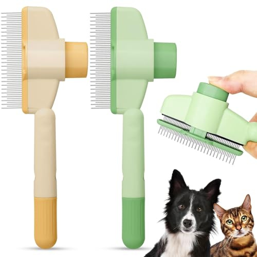 Axingqiwu 2 Stück Fellblitz Bürste Katze, Selbstreinigender Flohkamm für Hunde Katzen, Fellblitzbürste Haustierkamm