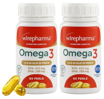 Wirepharma Omega 3 Integratore Alimentare - 432 mg EPA e 288 mg DHA per Perla da Olio di Pesce - Perle Senza Ritorno di Gusto - Supporto Cardiovascolare e Cerebrale (120)
