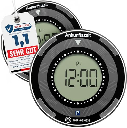 Upgrade4cars 2 x Elektronische Parkscheibe Solar mit Deutscher Zulassung vom Kraftfahrt-Bundesamt | Parkuhr elektrisch mit Batterie | Automatisch & Digital
