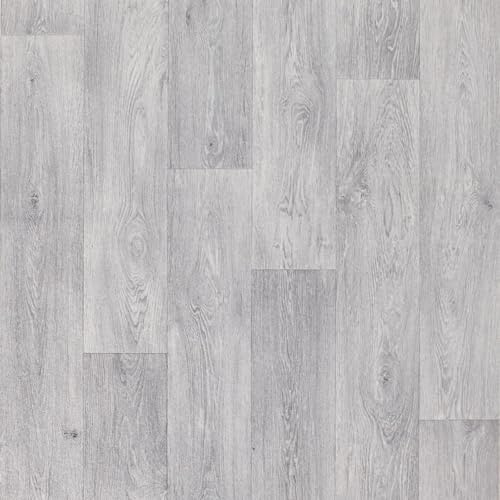 Lino Vinyl Flooring Roll, Aged Grey Oak Wood Effect, Anti-Slip, 2m-3m Width (1m x 2m)