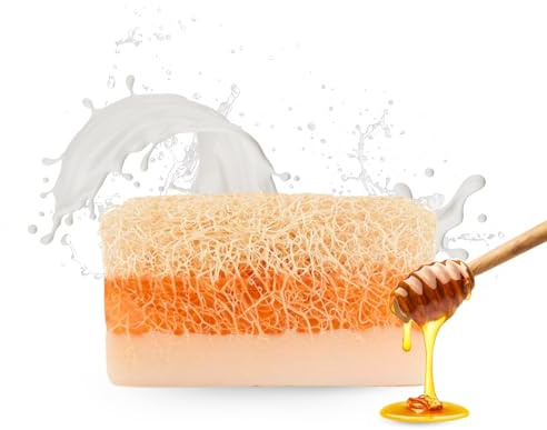 Anadoa Eselsmilch Honig Seife mit Luffaschwamm | Handgemachte pH-neutrale Seifenstücke | natürlichem Peeling & pflanzlichem Glycerin | Feuchtigkeitsspendend & regenerierend