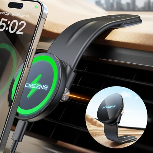 15W Only for iPhone MagSafe Car Mount Charger, 360% Adjustable Aluminum Alloy Arm, Relocatable Car Phone Holder, Magnetic Wireless Fast Charging, Cell Phone Holder for Valentine's Day Gift for Him Her