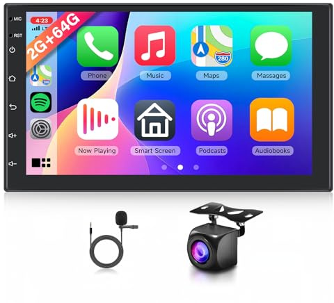 Rimoody 2G+64G Android 15 Radio de Coche 2 DIN, Carplay Android Auto Inalámbrico, 7 Pulgadas Pantalla con FM/RDS Radio EQ WiFi GPS Mirror Link Bluetooth Control del Volante Cámara Trasera
