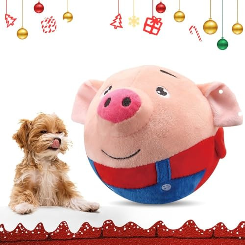 Genérico Juguete Peluche Activo para Mascotas, Juguete Interactivo para Perros con Pelota Chirría, Juguete Peluche con Pelota Rebota Mascotas, Masc otas (Red Pig)
