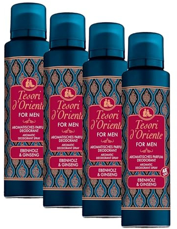 Tesori d'Oriente Déodorant aromatique « Ébène & Ginseng » | Pour homme | Protection 48 h | rituel de bien-être pour le corps et les sens | 150 ml (Lot de 4)