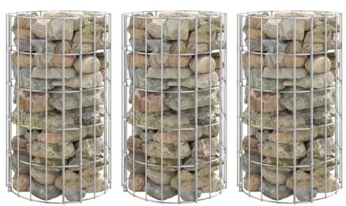SKTQYQO Fioriere Gabbione Circolare 3 Pezzi in Acciaio Zincato Ø30x50 cm per Giardino e Patio, Struttura Stabile per Piante, Ideale per Progetti di Paesaggistica e Delimitazione