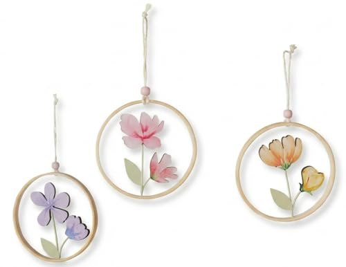 Sommerdeko zum Aufhängen – Blumen Hänger aus Holz im 3er Set, beidseitig Bedruckt, Fensterdeko, Balkon & Garten Deko, Ø 10 cm by khevga