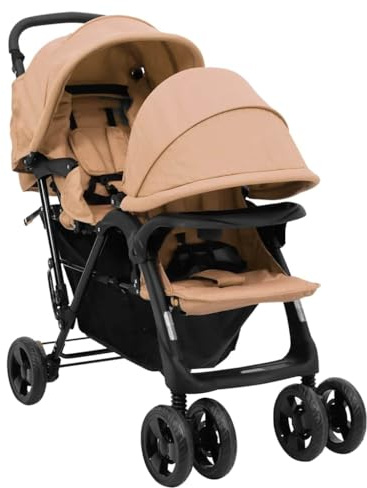 QUAHEAS Passeggino gemellare tandem in acciaio tortora con funzione pieghevole, tettuccio parasole UV, sospensioni, funzione sdraiato, compatto, leggero, maneggevole per fratelli e neonati, ideale per