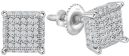Dazzlingrock Collection Pendientes de diamante blanco redondo natural de 0,55 quilates, 8,5 mm, cuadrados, estilo hip hop, diseño unisex para mujer y hombre, Screwback Size 6.3mm, Plata de ley