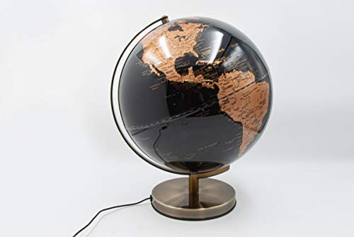 Mascagni 20ZO1150 Globo Terrestre Decorativo Luminoso Nero-Mappemonde-Illuminazione a LED-Base in Metallo Finitura Rame-Diametro 30 cm, ramato