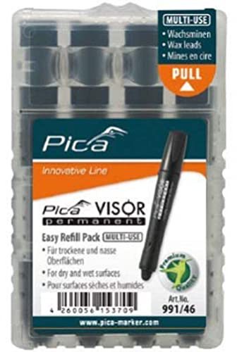 Pica 991/46 VISOR Permanent Marker Ersatzminen schwarz | Easy-Refill-Pack | trocknet nie aus | höchst wirtschaftlich | für den professionellen Anwender | nachfüllbar | Mine Ø10mm Länge 85mm