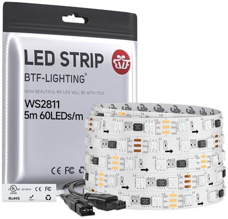 BTF-LIGHTING WS2811 RGB adressierbare LED-Streifen 5m 60LEDs/m IP30 DC12V | Traum Farbe 20Pixels/m 5M 300LEDs 100Pixels Weiß PCB Flexibel Lauflicht Effekt für Heimdekoration