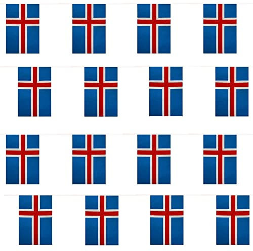 Wimpelkette mit Island-Flagge, 10 m, internationale Flagge, groß, 20 x 30 cm, für Sport-Fans, für drinnen und draußen, Dekoration für jedes Wetter auf der ganzen Welt, EU-Wimpelkette