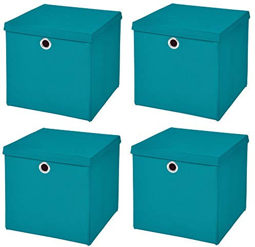 StickandShine 4er Set Faltbox Türkis 28 x 28 x 28 cm Aufbewahrungsbox faltbar mit Deckel