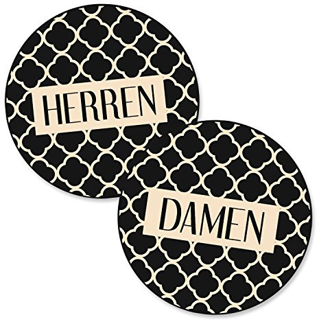 Logbuch-Verlag 2 WC Schilder Damen Herren Alu Metall selbstklebend rund 15 cm schwarz weiß beige rund