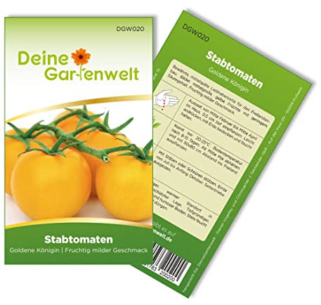 Stabtomaten Goldene Königin Samen - Solanum lycopersicum - Tomatensamen - Gemüsesamen - Saatgut für 20 Pflanzen