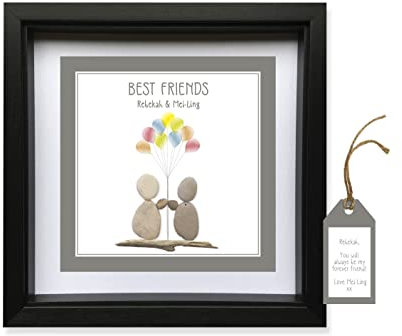 Pebble Art Picture Best Friends Gift. Personalised Handmade & Framed to Order. Birthday Friendship Love. Options Available