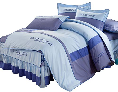 YLXD Conjunto de 4 Piezas Funda de Cama Volantes Falda de la Cama Cubrecamas Cenefa Cubierta Sábana con Faldón Colchón Colcha, 1.5m