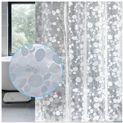 LEMON CLOUD Duschvorhang 180x200cm Anti-Schimmel, Wasserdicht Vorhang an Badewanne Antibakteriell, mit Gewicht Magnet unten 3D Steinmuster, 100% Peva, inkl. 12 Duschvorhangringen kinderfreundlich | 180 x 200cm PEVA Wasserdichter Badvorhang 3D Kieselstein, Plastik DuschVorhang für Badewanne mit 12 Ringe mit Gewicht Magnete