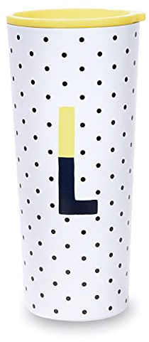 Kate Spade New York Insulated Stainless Steel Initial Tumbler, 24 Ounce Double Wall Travel Cup with Lid, L (Yellow)