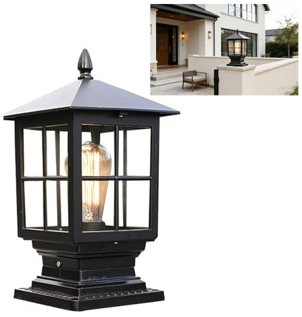 Chao Zan Außenleuchte, Stehleuchte in antikem Look, Aluguß in Schwarz mit Klarglas-Scheiben,Rustikaler Retro-Stil Wegeleuchte ，Wasserdicht IP55, Retro/Vintage Gartenbeleuchtung, E27-Fassung