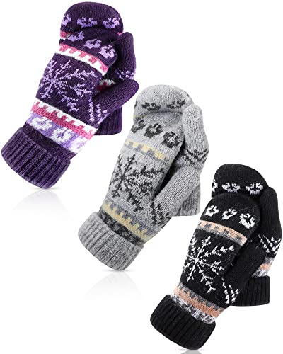 Vicenpal 3 Pairs Knit Mittens for Women Cold Weather 3Color