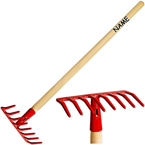 alles-meine.de GmbH Kinder - Rechen/Harke - aus Holz & Metall - rot - inkl. Name - 79 cm lang - stabile Gartengeräte/Gartenset - Kinderharke - Kinderrechen Gartenharke Garten..