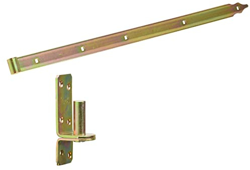 BRESKO Ladenband mit Kloben Set gelb verzinkt 30-80 cm Torband Türband Scharnier Tor Gartentor (800x40 mm - Ø16 mm)
