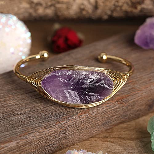 JIANGZ Edelstein Armband, Mode Offener Armreif Natürlicher Amethyst Freundschaftsarmband Verstellbare Chakra-Armbänder Edelstein-Energie Glücksgeschenk Für Frauen Abschlussball-Party-Schmuck