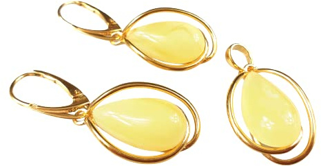 Weiss Bernstein Ohrringe Und Anhanger Set Echter Baltscher Bernsteinschmuck Bernsteinkette Ohrschmuch Ohrhanger