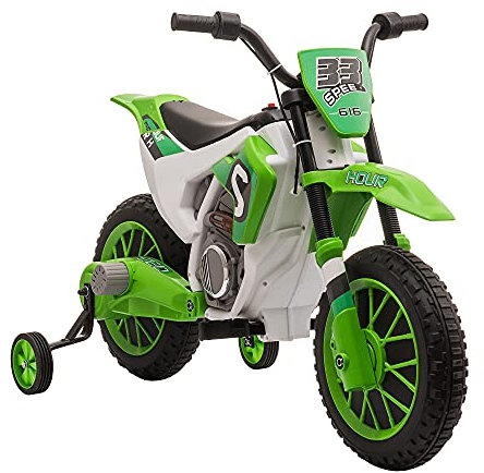 HOMCOM Elektro Kindermotorrad Elektromotorrad Kinder 3-8 km/h Elektro Motorrad mit 2 Stützrädern für Kinder ab 3 Jahre Grün+Weiß