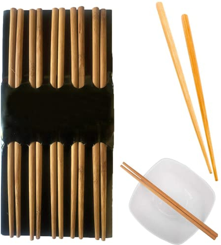 Glamified 10 Pairs Bamboo Chopsticks, Chinese Chopsticks Tableware Set Bamboo Chopsticks Set Wooden Reusable Chopsticks Japanese Chopsticks for Ramen Sushi Noodle Rice