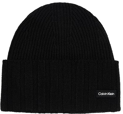 Calvin Klein Herren Elevated Rib Beanie Strickmütze, Ck Schwarz, Einheitsgröße