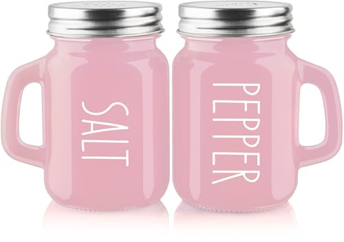 Pinkes Salz- und Pfefferstreuer-Set – rosa Küchenzubehör – rosa Küchendekoration – 118 ml Glas Salz- und Pfeffer-Set für Kochtisch, Wohnmobil, Grill, leicht zu reinigen und nachzufüllen
