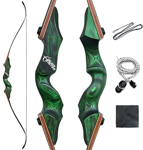 60Zoll Black Hunter Recurvebögen Linke Hand Sportbogen Set 20-60lbs | Takedown Recurvebogen Set Erwachsene,Holz Riser Bogen für Jagdbogen