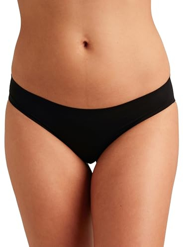 saalt Seamless Bikini Period Underwear - Regular Absorbency - Comfortable, Thin, Keeps You Dry from All Leaks (Small, Volcanic Black)