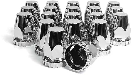 Grandroad auto 20 Pack Flat Top Lug Nut Covers, 33mm by 2-3/4 Thread On Chrome Nut Cover Caps ABS Plastic Anti-Rust Screw-on Lug Nut Covers for Semi Trucks