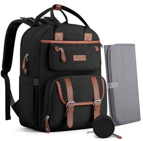 Maelstrom Diaper Bag Backpack,Baby Bag,23L-30L Expandable Diaper Backpack for Mom Dad,Travel Essentials Baby Bag with Changing Pad&Stroller Clips & Pacifier Bag,Black
