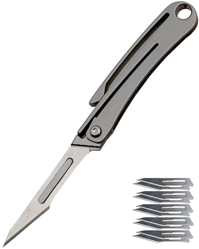 outROAR Gear Titanium Keychain Knife & 10 Replaceable Razor Blades, Mini Folding Scalpel Pocket Box Cutter ultralight edc camping hiking