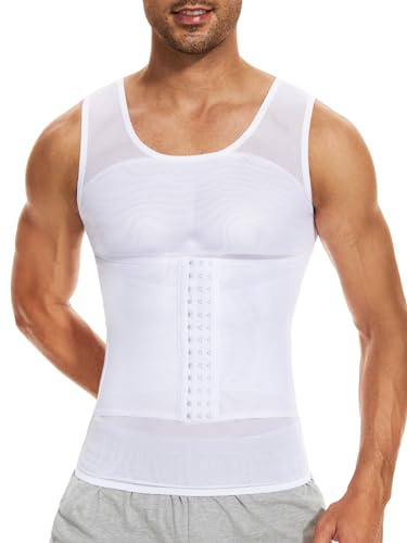 SLIMBELLE Débardeur de Compression Homme Maillot de Corps Gaine Ventre Plat Homme T Shirt Gainant Minceur sous-vêtements Sport Body Shaper Blanc XL