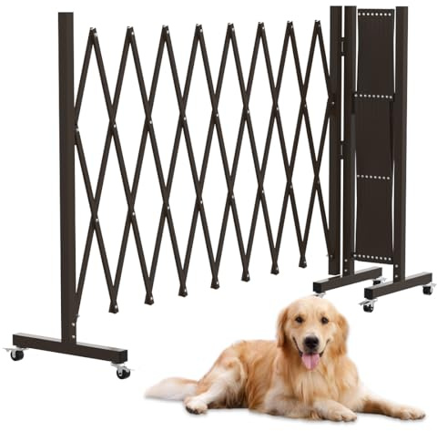 Expandable Driveway Gate, Portable Barricade Gate with Casters, Metal Folding Security Gate, 209 Wide Aluminum Expandable Garden Fence, Outdoor Dog Fence for Yard (Brown, 216.54)