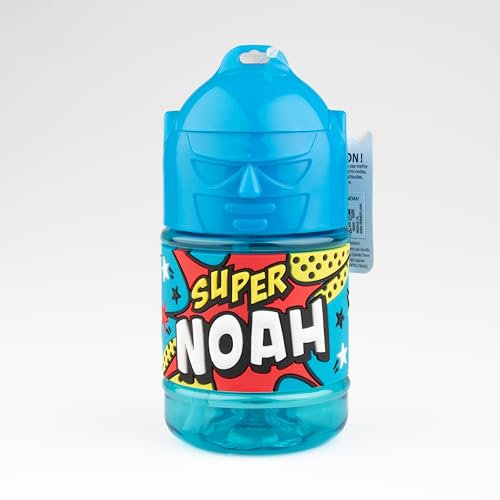 Super Noah Kinder-Trinkflasche mit Strohhalm, personalisierbar