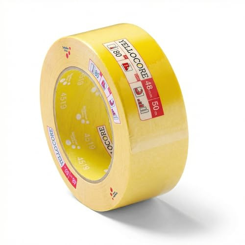 Schuller Eh'klar YELLO CORE Kreppband Abklebeband, hochwertiges Malerband/Malerkrepp für saubere, scharfe Farbkanten ohne Unterlaufen, professionelles Maler Klebeband (48mm)