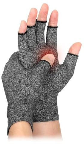 KOMUNJ 1 paire de gants anti-arthrite, design sans doigts, tissu évacuant l'humidité, coupe confortable, soulagement de la douleur arthrite, soulagement de la douleur et de la chaleur, gris, L