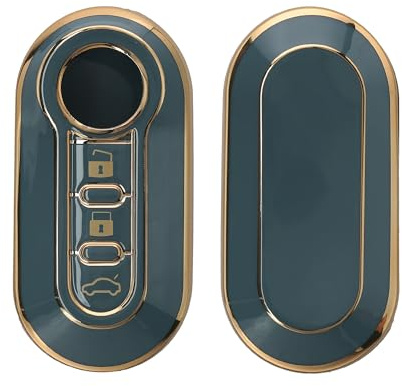 kwmobile Autoschlüssel Hülle kompatibel mit FIAT Lancia 3-Tasten Klapp Autoschlüssel - Schlüsselhülle Silikon Cover - Blau Gold
