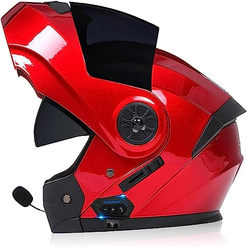 ZHTBATE Motorradhelm Motorrad Klapphelme Bluetooth Integralhelm mit Anti-Fog Doppelvisier Integrierter Helm ECE Zertifiziert Intercom Crash Motorrad Helm für Erwachsene Damen Herren