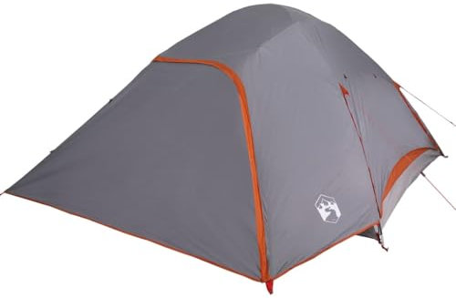 vidaXL Kuppel Familienzelt 6 Personen, Campingzelt mit Netzwände Überzelt, Kuppelzelt mit E-Anschluss, Wurfzelt, Grau 185T Polyester