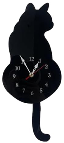 Siduytin Silent Cat Wall Clock With Pendulum - Accurate Timekeeping ABS Black