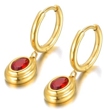 Ohrringe Ohrstecker Ohrclip Damen Frauen S925 Hoop Ohrringe Mode Accessoires Geometrische Ovale Ohrringe, Funkelnd, E22127G-Rot